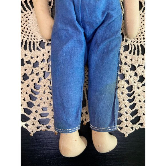 VINTAGE CLOTH DOLL - Celluloid Painted Face - 1950s - Red Hair - Green Eyes - Picture 8 of 8